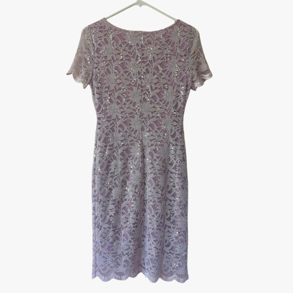 Tiana B. NY Lace Overlay Floral Sequin Embellished Lined Dress 4P Lavender USA - Picture 8 of 14